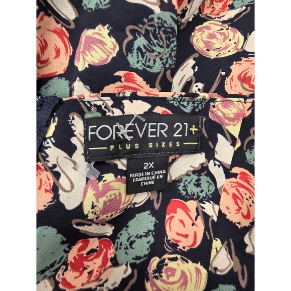 Floral Mini Dress Forever 21+ Plus Size 2X Sleeveless Black Peach Summer - Picture 8 of 9